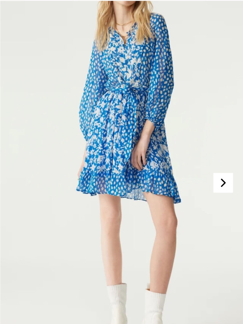 ba&sh Fiona Blue Floral Tie Waist Mini Dress | Size Small | EUC